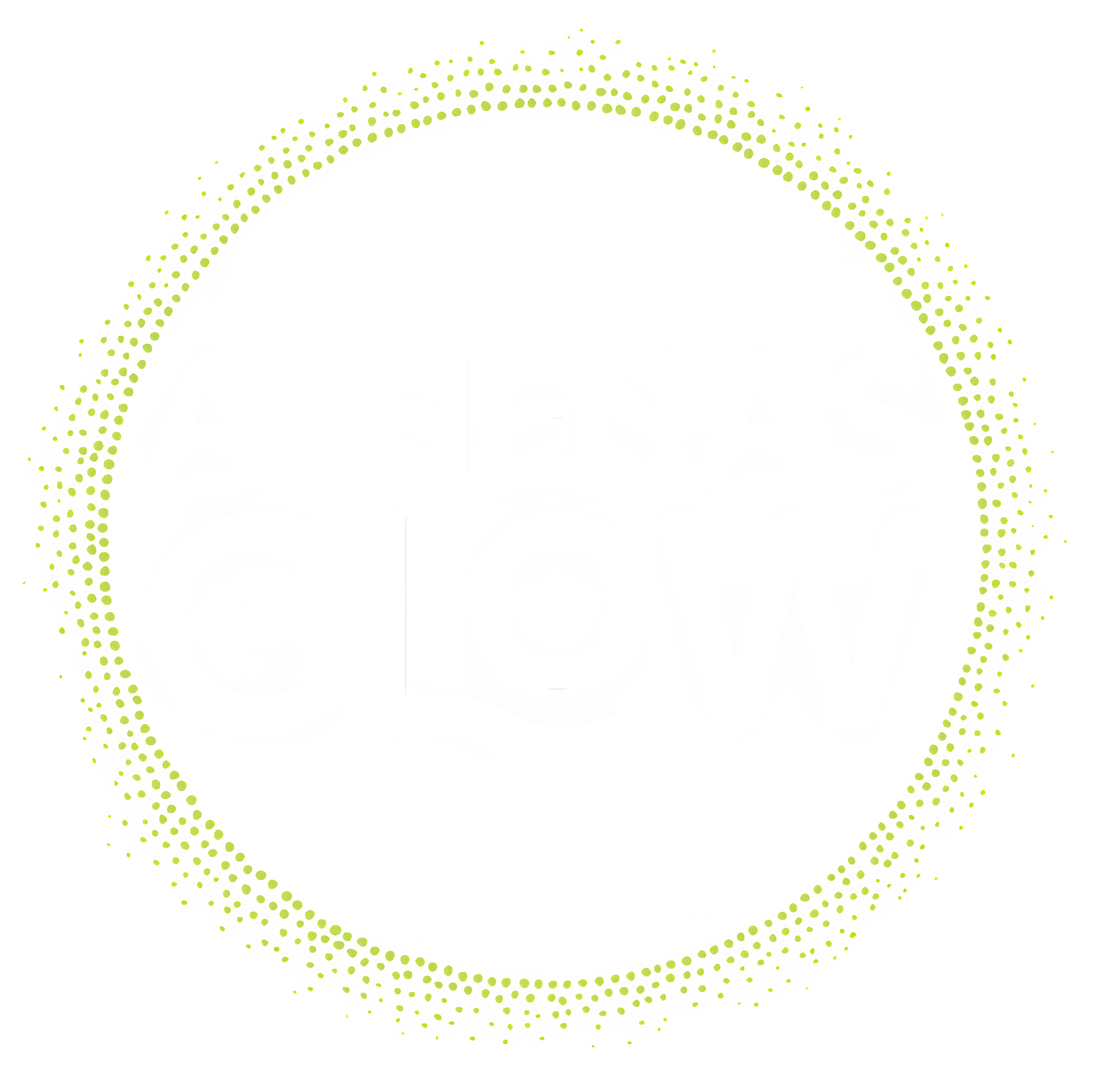 Athena's Glow logo with Circular pattern of yellow dots on a white background