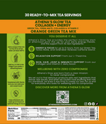 Athena's Glow Tea Orange Green Tea Collagen + Energy packaging with Nutrition Facts and Ingredients