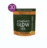 ATHENA'S GLOW TEA ORANGE GREEN TEA WITH COLLAGEN AND EXTENDED ENERGY 30 serving pouch on white background
