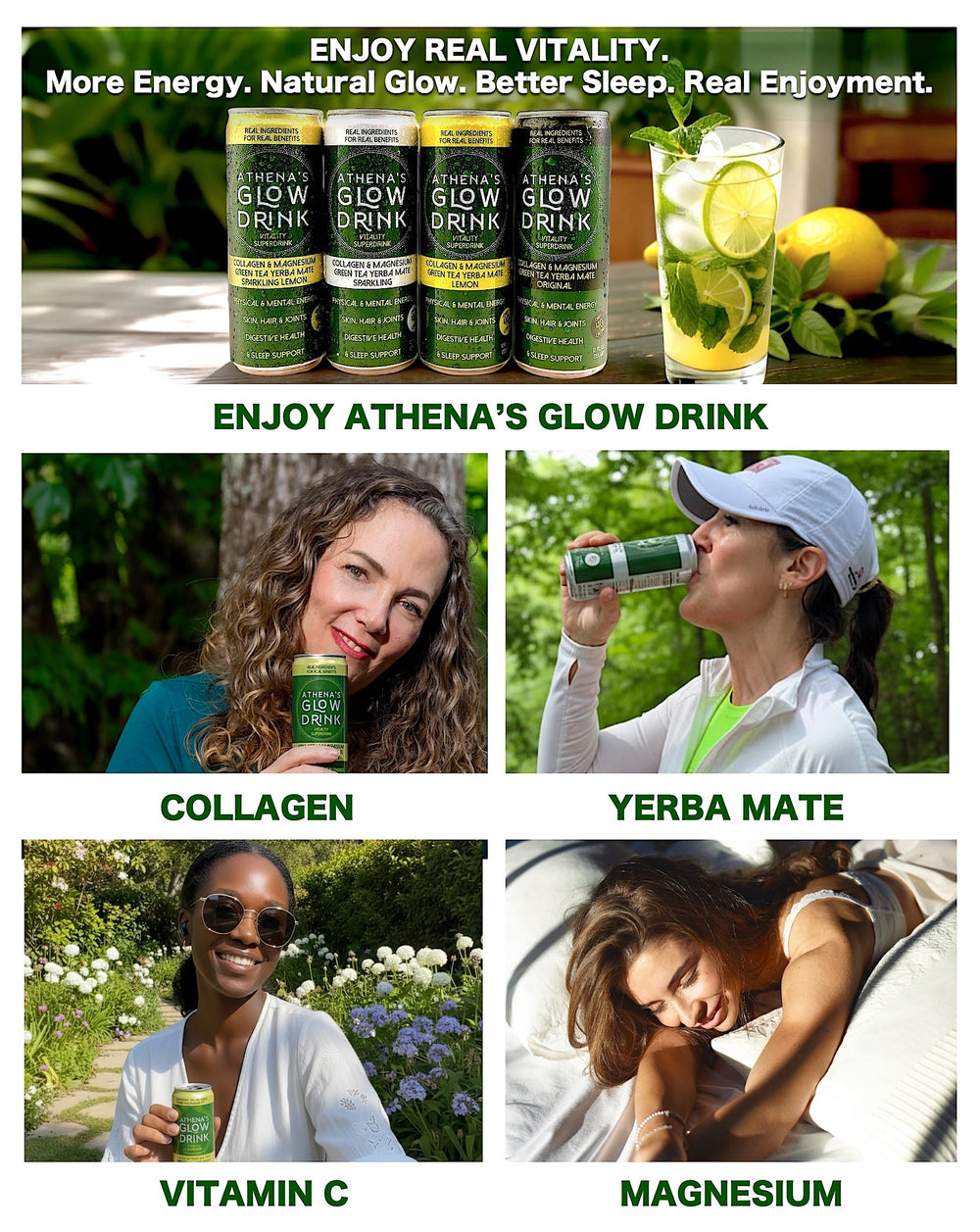Athenas's Glow Drink Green Tea Yerba Mate Collagen Magnesium – Athena's ...